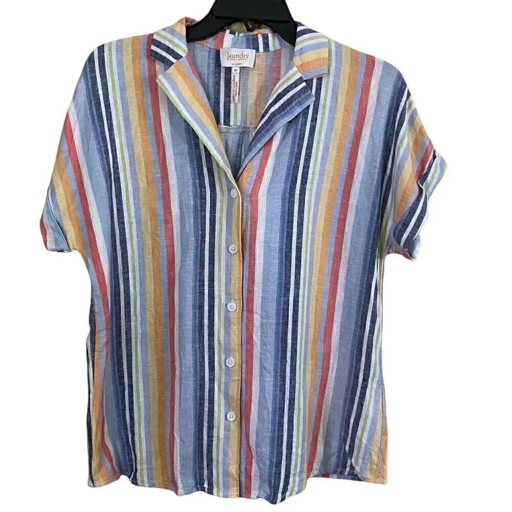 Laundry by Shelli Segal Striped Linen Blend Blouse Size Medium